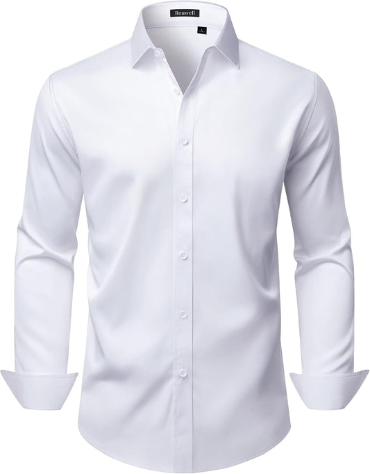 HOTMens Wrinkle Free Dress Shirts Regular Fit Business Button Down Shirt Formal Long Sleeve Wedding Stretch Shirts