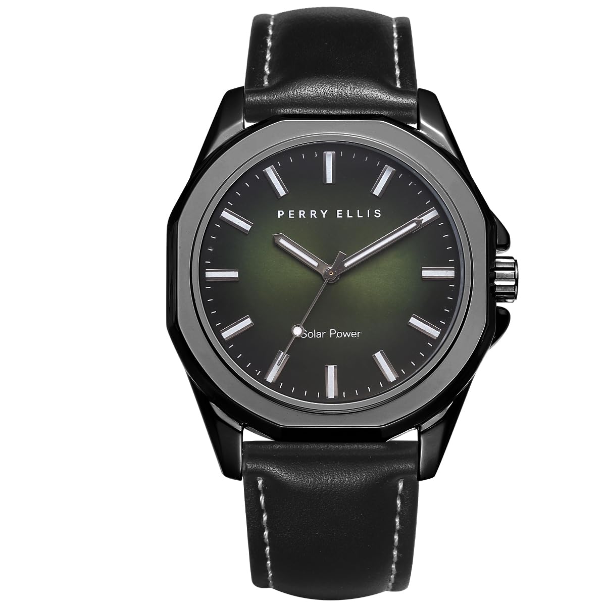 HOTPerry Ellis Solar Powered Mens Watch | Vegan Leather Water-Resistant Analog Wrist Watches for Men | 42mm Case | Relojes para Hombres | Elegant Gift for Man
