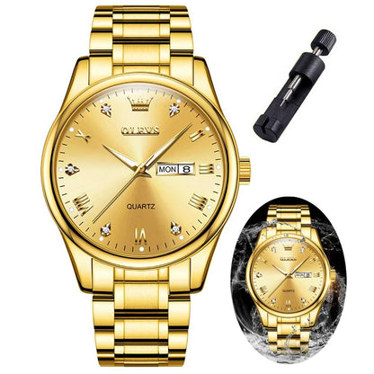 HOTOLEVS Mens Watches Luxury Waterproof Luminous Easy Read Chronograph Watches Full Gold/White Dail/Black Face with Calendar Wrist Watches
