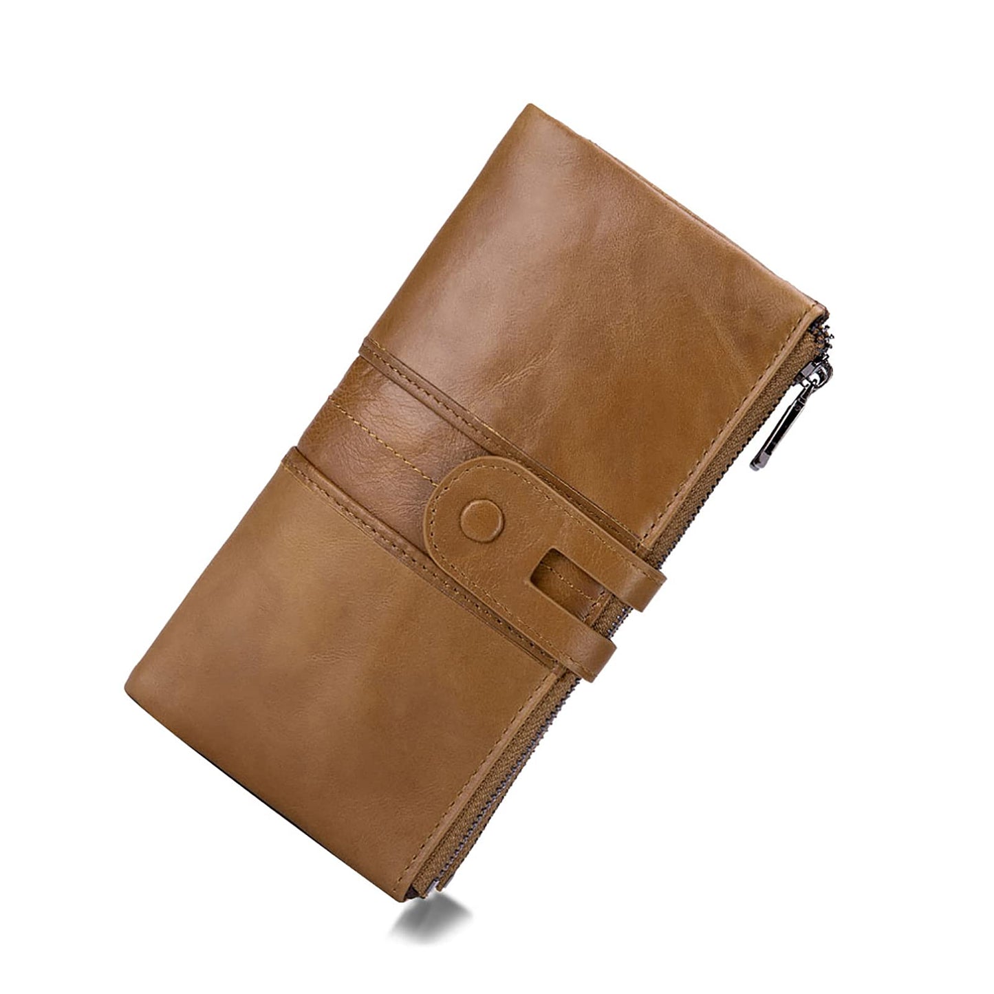 HOTmyfriday Women's RFID Blocking Genuine Leather Wallet, Bifold Long Clutch Wallet Money Clips Ladies Card Holder Purse