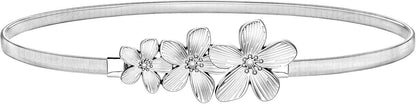 HOTVONMELLI Skinny Metal Cinch Belt for Dress Stretch Thin Waist Belt for Women Gold/Silver