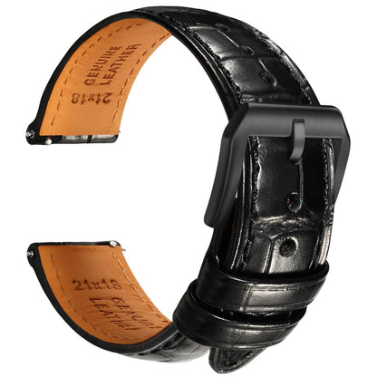 HOTREZERO Leather Watch Band for Men, Quick-Release Alligator Grain Embossed | REZERO Watch Bands Replacement | Luxury Style | 316L Stainless Steel Hardware | Curved End for Round Dial | 19/20/21/22mm