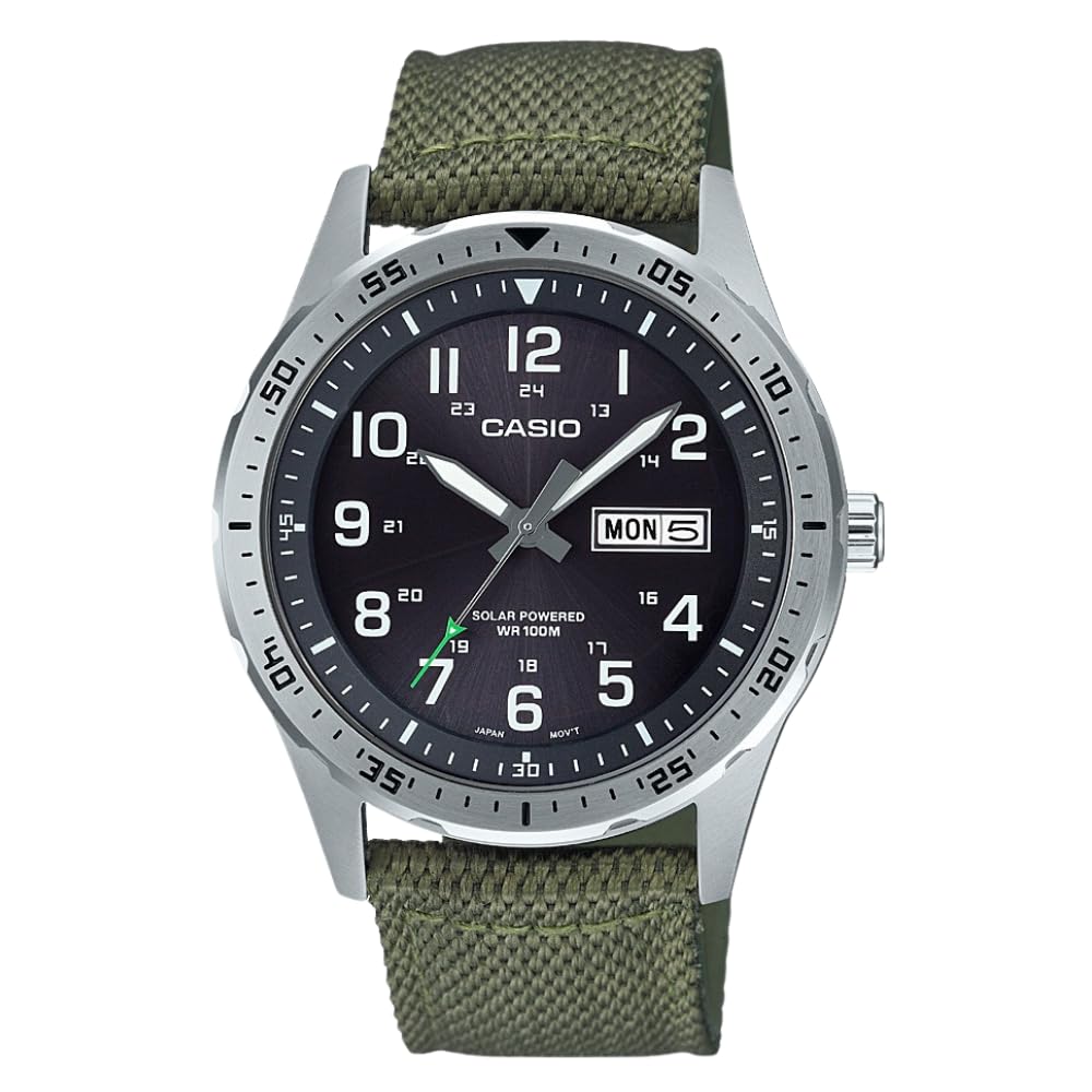 HOTCasio MTPS120L Series | Unisex Analog Watch | 100M WR | Stainless Steel Case | 3 Hand Analog (HR, Min, SEC) | Date Display | Low Battery Alert | Military Styling | Solar Powered