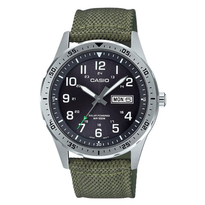 HOTCasio MTPS120L Series | Unisex Analog Watch | 100M WR | Stainless Steel Case | 3 Hand Analog (HR, Min, SEC) | Date Display | Low Battery Alert | Military Styling | Solar Powered
