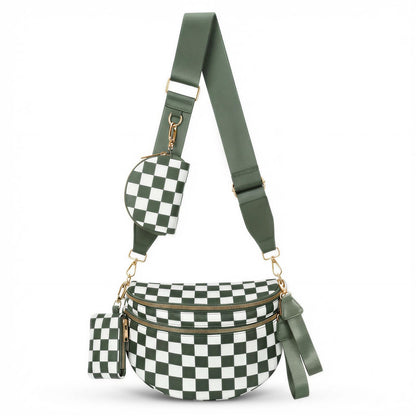 HOTCross Body Bag for Women Bum Bag Checkered Belt Bags Fanny Packs for Girls Travel Purse Fashion Waist Packs Crossbody Nylon Purse Trendy Shoulder Bags for Womens