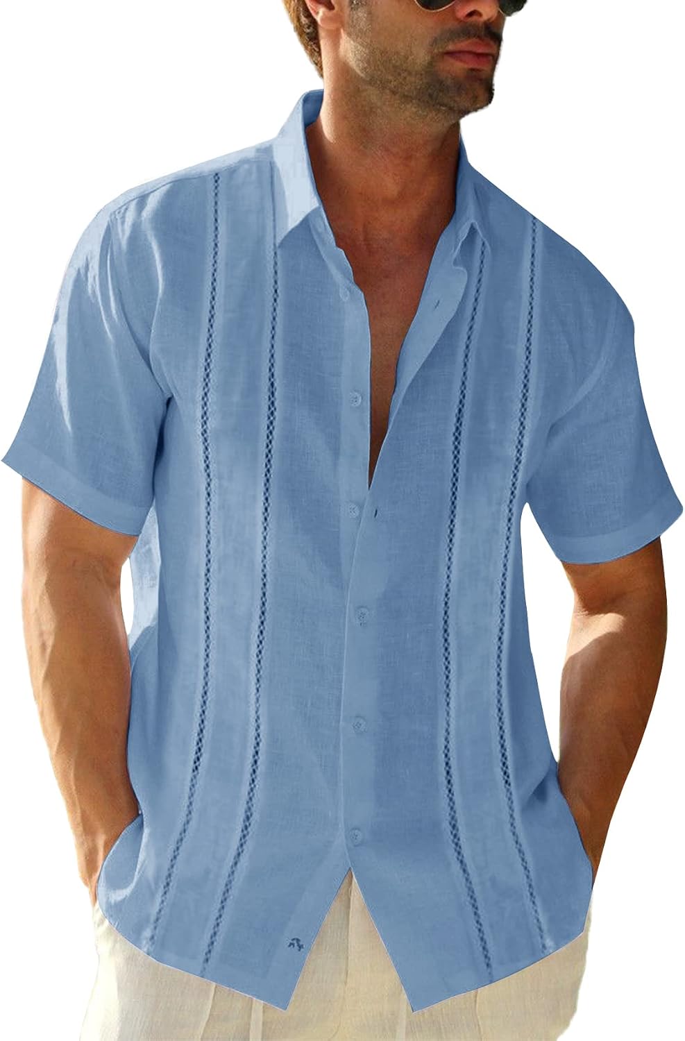 HOTRuncati Mens Short Sleeve Guayabera Shirts Linen Button Down Cuban Shirt | Cotton blend, Mexican style, Button up, Embroidered, Loose fit, Barong tagalog, Bowling shirts, for Summer Beach, Wedding