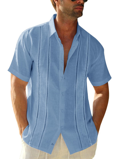HOTRuncati Mens Short Sleeve Guayabera Shirts Linen Button Down Cuban Shirt | Cotton blend, Mexican style, Button up, Embroidered, Loose fit, Barong tagalog, Bowling shirts, for Summer Beach, Wedding