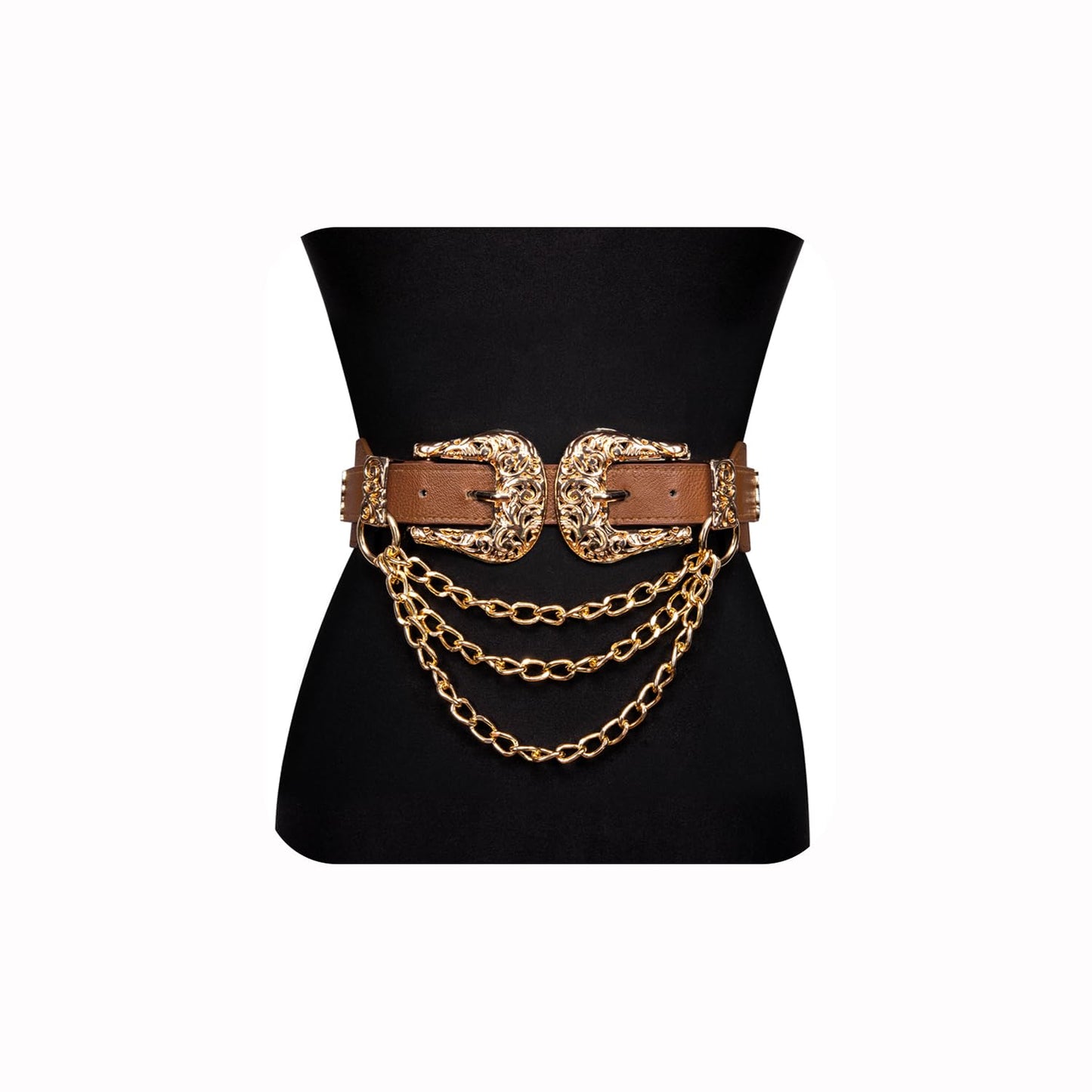 HOTDubulle Womens Belt Chain Leather Belts Vintage Western Adjustable Elastic Double Buckle for Cowboy Pant Dress