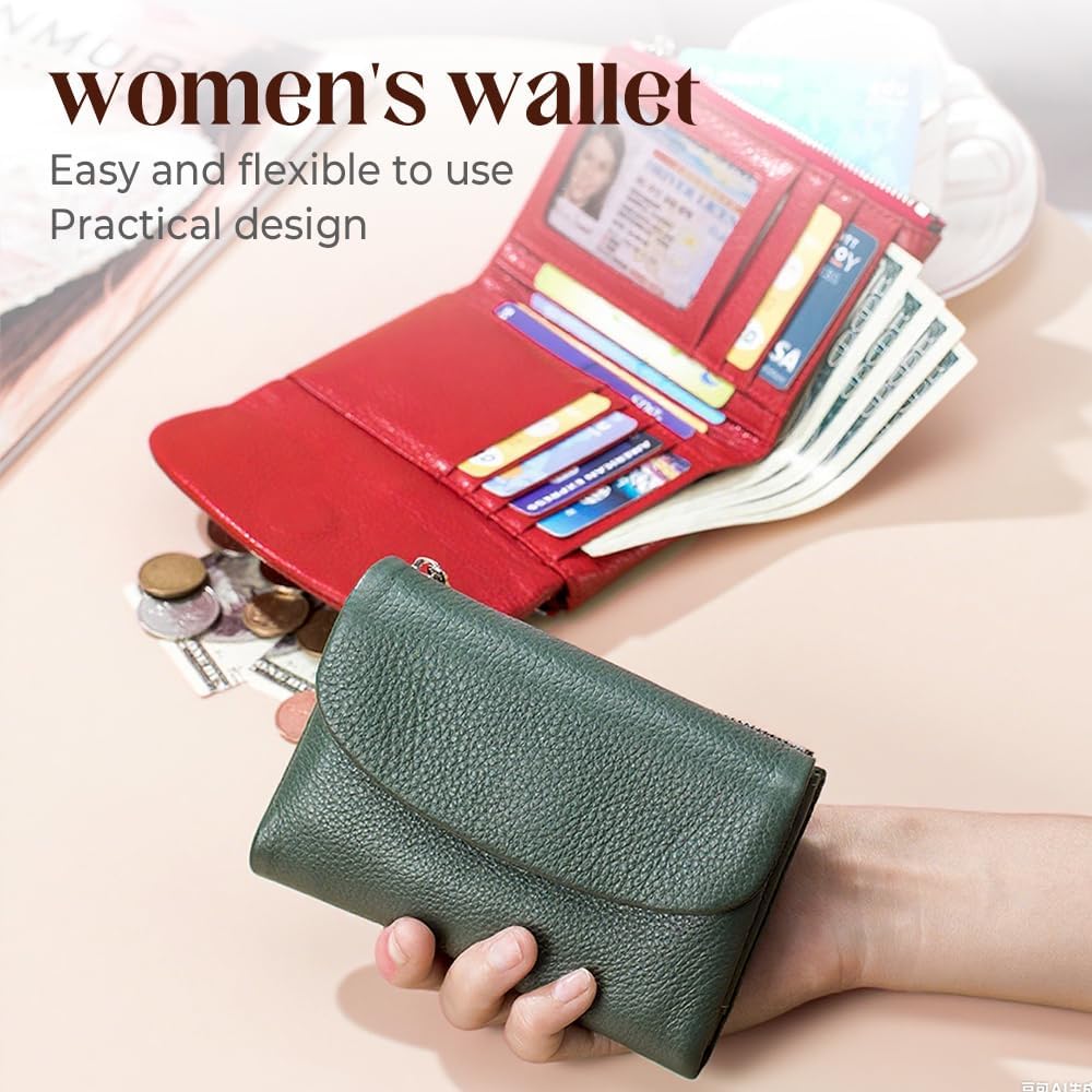 HOTLECDOA Unisex Pebble Leather Wallet, Short Genuine Leather Coin and Card Wallet, Small Wallets for Women, Suitable for Coins and Cards (#15)
