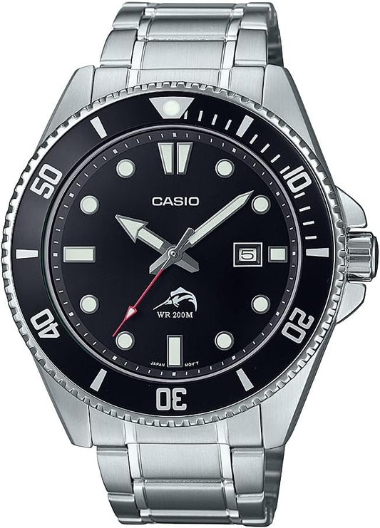 HOTCasio Classic Diver Stainless Steel Watch Date Indicator MDV-106DD-1A1VCF, Black/Silver