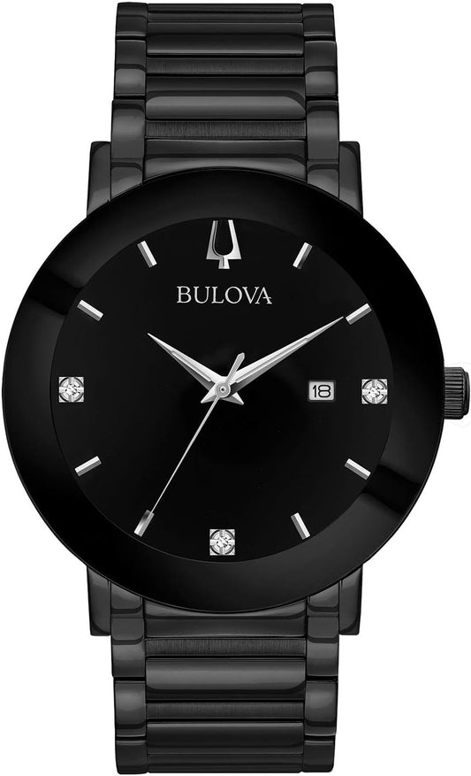 HOTBulova Men's 3-Hand Quartz Watch with Diamond Dial and Edge to Edge Crystal