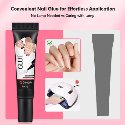 HOTCurvlife Newly Upgraded Quick Drying 10g Semi Solid Nail Glue with 10ml Remover for Press On Nails Tips No Need for UV Lamp Long Lasting Fake Acrylic Nails Kit Glue Gel