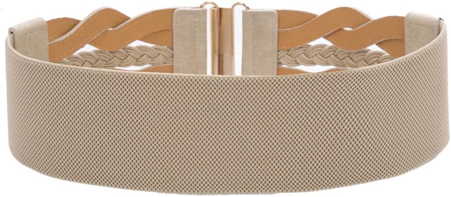 HOTGRACE KARIN Wide Belts for Women Elastic Waist Belt | 3 inch wide stretchy waistband, Woven design, Golden buckle, For dresses skirt, Vintage casual boho western style