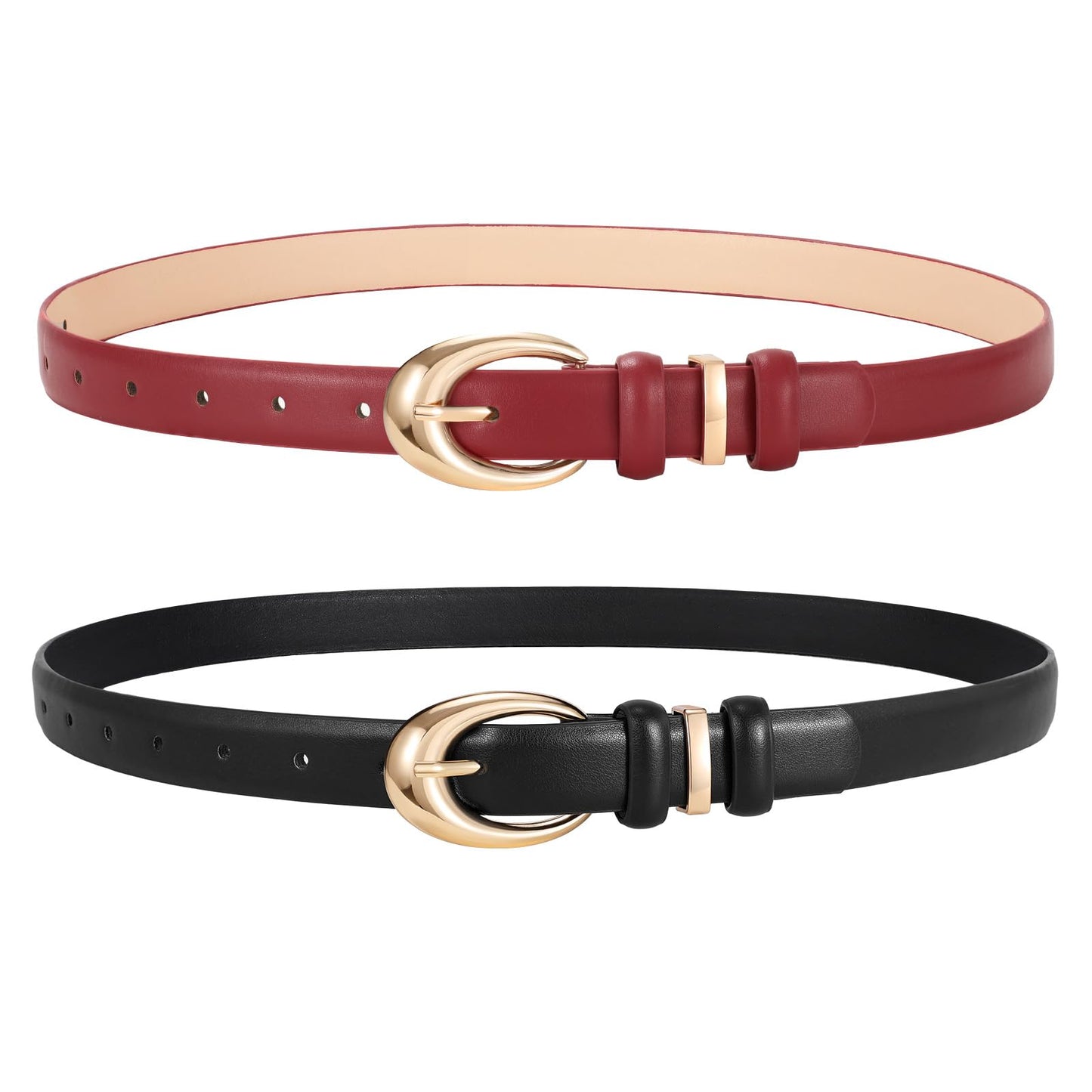 HOT2 Pack Women Leather Belts for Jeans Dress Fashion Ladies Belt with Gold Silver Buckle