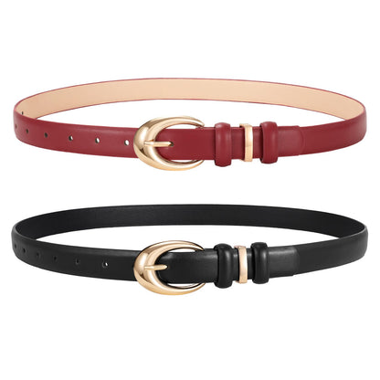 HOT2 Pack Women Leather Belts for Jeans Dress Fashion Ladies Belt with Gold Silver Buckle