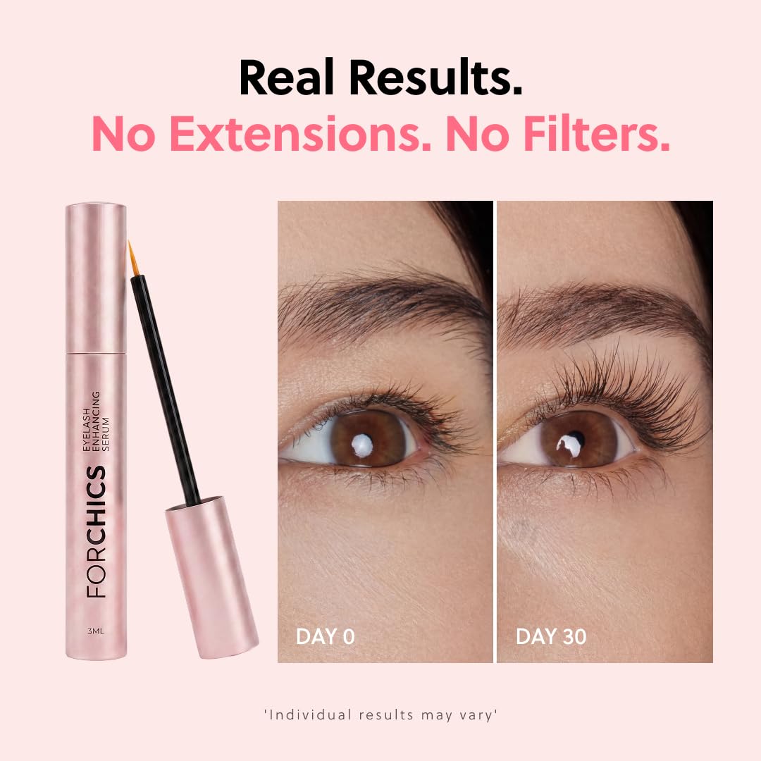 HOTForChics Prostaglandin-Free Eyelash Growth Serum – Longer, Fuller Lashes | Visible Results in 2 Weeks, Gentle for Sensitive Eyes, Repairs Over Processed Lashes, 3ml