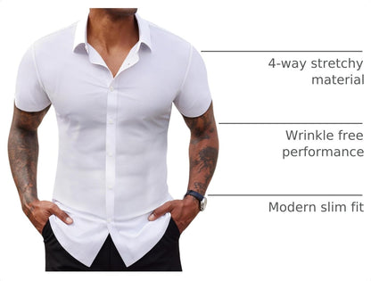 HOTLion Nardo Stretch Dress Shirts for Men Short Sleeve Slim Fit Casual Button Down Shirts Muscle Fit Men's Dress Shirts