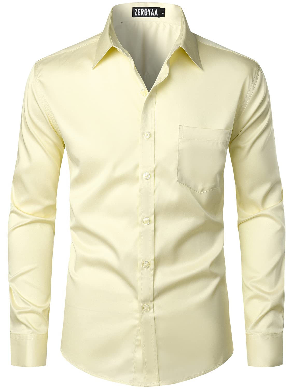 HOTZEROYAA Men's Urban Stylish Casual Business Slim Fit Long Sleeve Button Up Dress Shirt with Pocket