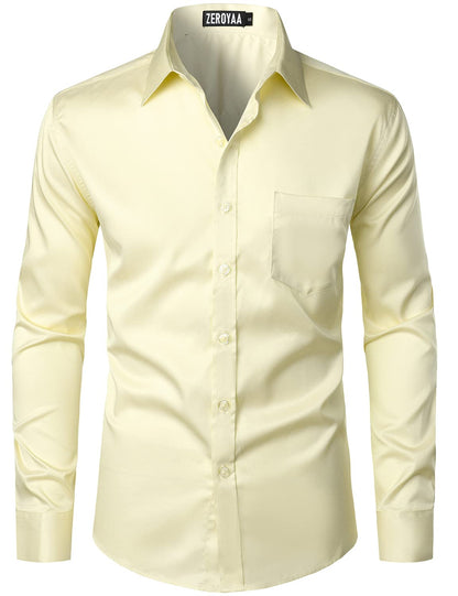 HOTZEROYAA Men's Urban Stylish Casual Business Slim Fit Long Sleeve Button Up Dress Shirt with Pocket