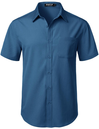 HOTJEMITOP Mens Stretch Wrinkle Free Texture Shirts | Lightweight, Summer, Beach, Stylish, Button Down, Short Sleeve, Casual, Vacation