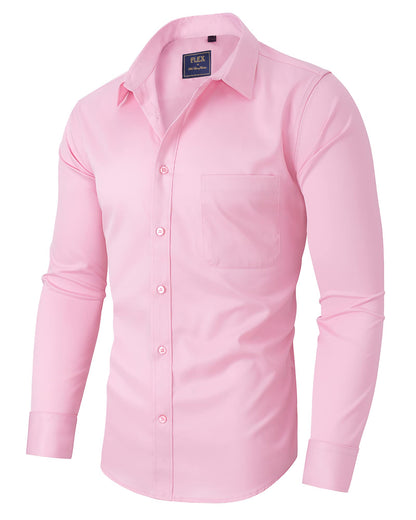HOTAlimens & Gentle Men's Dress Shirts Long Sleeve Wrinkle-Free Stretch Shirts Solid Formal Button Down Shirt with Pocket