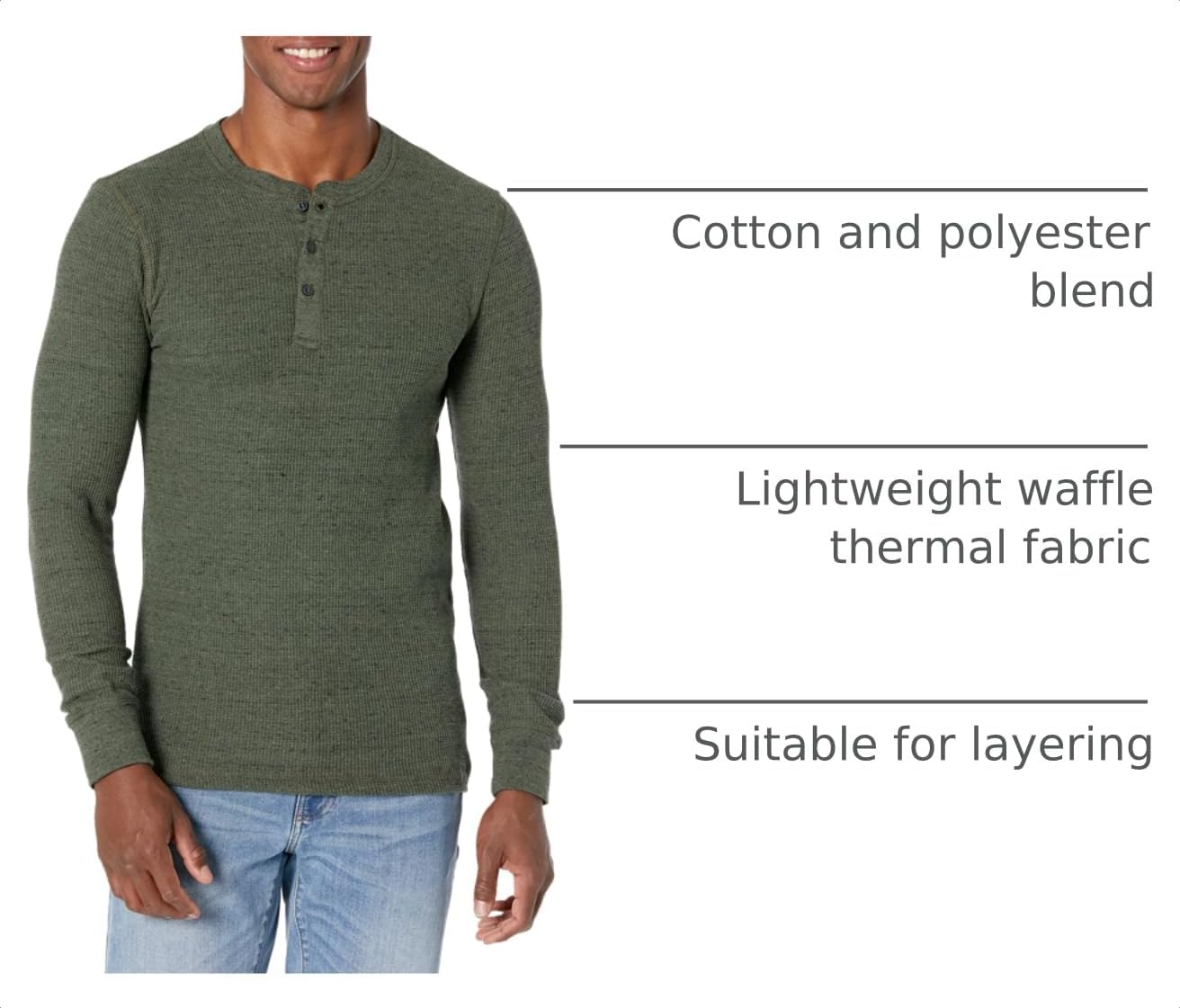 HOTAmazon Essentials Men's Long Sleeve Waffle Henley Shirt