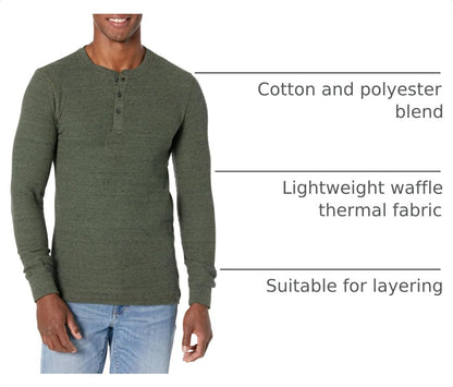 HOTAmazon Essentials Men's Long Sleeve Waffle Henley Shirt