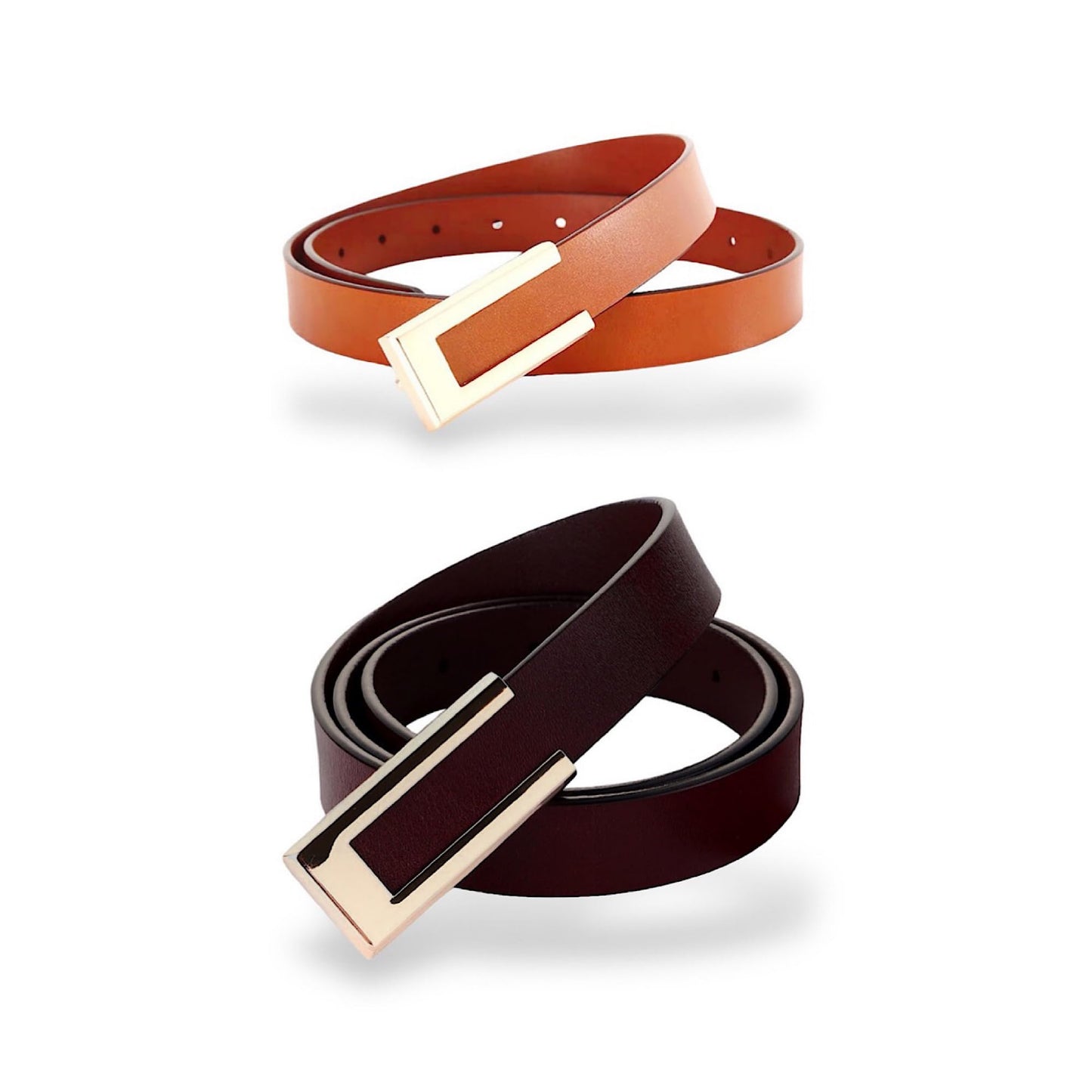 HOTWomen's Belt Genuine Leather Belts Durable Waist Belt Gold Color Buckle Waistband For Pants, Jeans, Width 0.80"