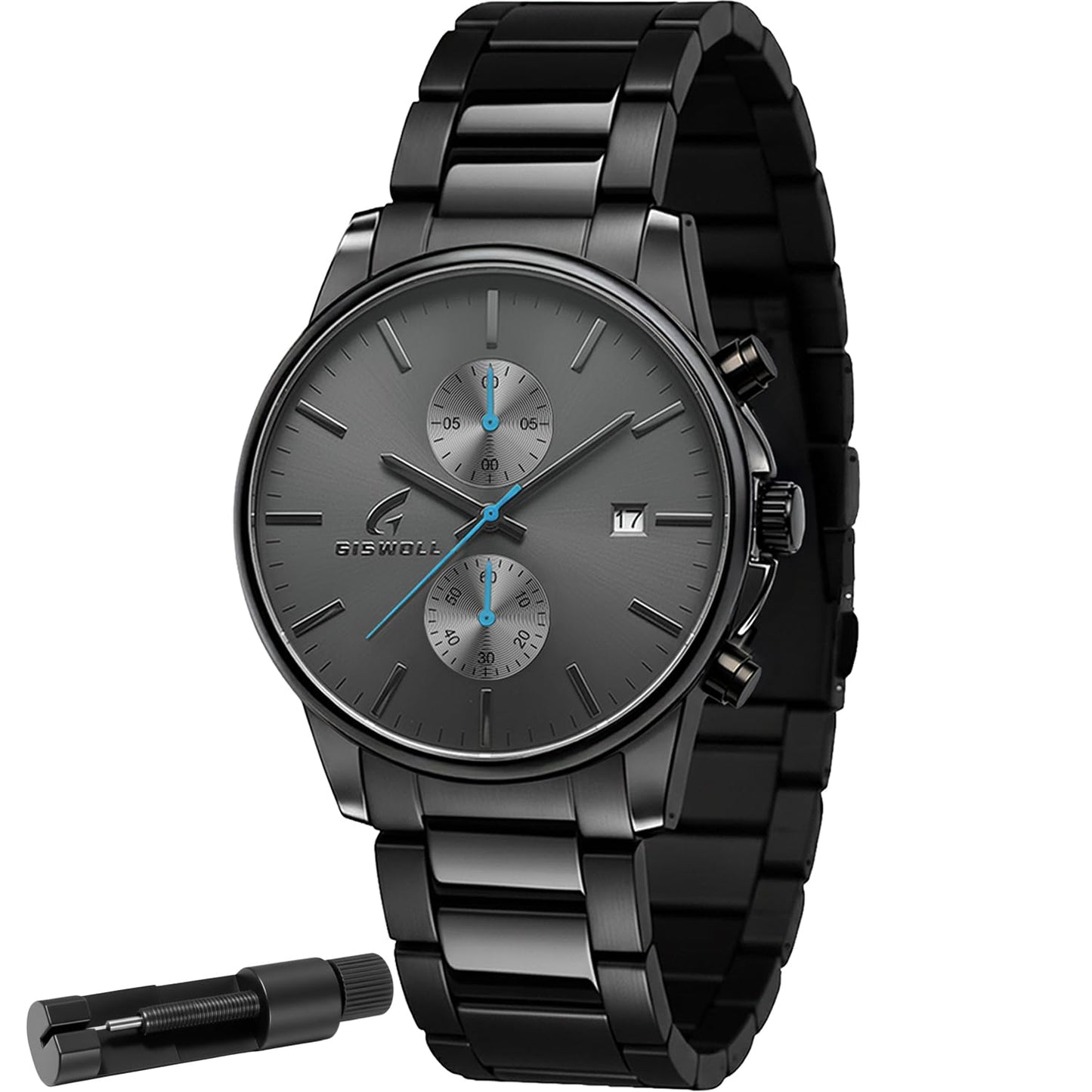 HOTStylish Stainless Steel Men's Watches with Functional Chronograph Subdials | Analog Waterproof Watches for Men, Solid Feel, Auto Date, 60-Second & 1/10-Second Timers, Gifts for Men Dad Husband Boyfriend