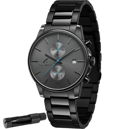 HOTStylish Stainless Steel Men's Watches with Functional Chronograph Subdials | Analog Waterproof Watches for Men, Solid Feel, Auto Date, 60-Second & 1/10-Second Timers, Gifts for Men Dad Husband Boyfriend