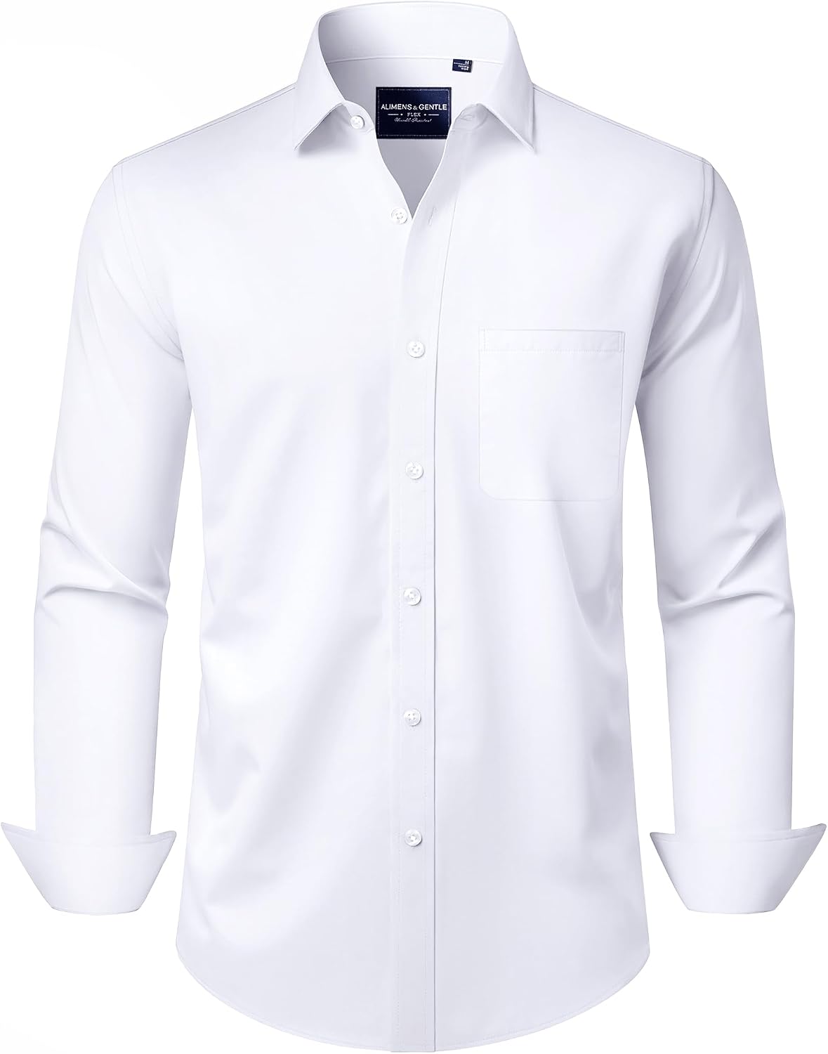 HOTAlimens & Gentle Men's Dress Shirts Long Sleeve Wrinkle-Free Stretch Shirts Solid Formal Button Down Shirt with Pocket
