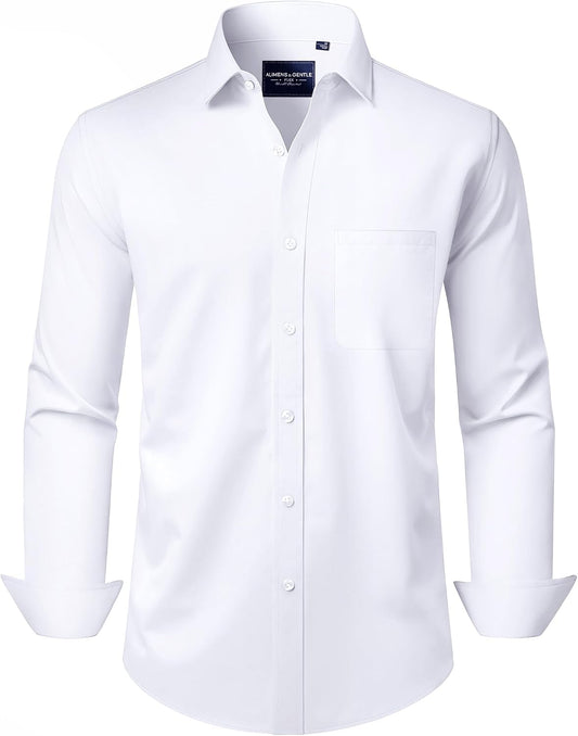 HOTAlimens & Gentle Men's Dress Shirts Long Sleeve Wrinkle-Free Stretch Shirts Solid Formal Button Down Shirt with Pocket
