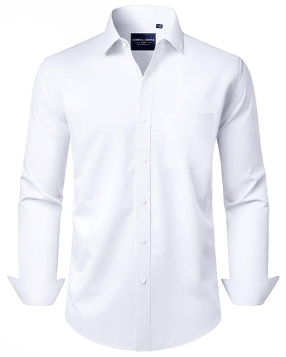 HOTAlimens & Gentle Men's Dress Shirts Long Sleeve Wrinkle-Free Stretch Shirts Solid Formal Button Down Shirt with Pocket