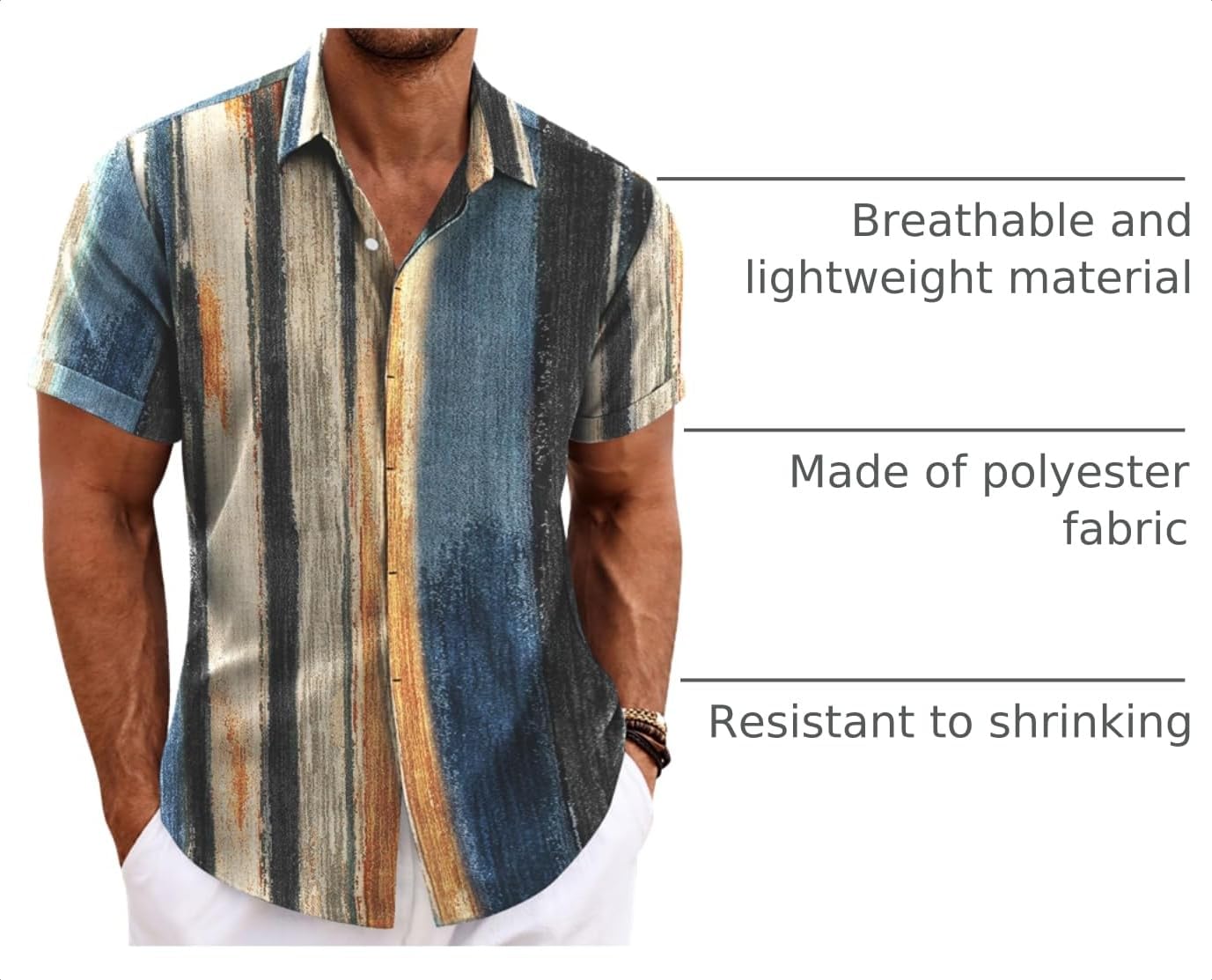 HOTCOOFANDY Men's Linen Shirts Short Sleeve Casual Shirts Button Down Shirt for Men Beach Summer Wedding Shirt