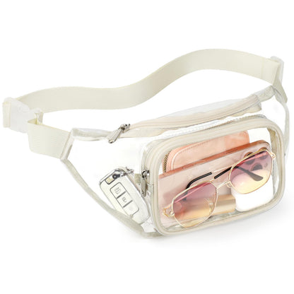 HOTVeckle Clear Fanny Pack Stadium Approved - Waist Belt Bag for Women, Black | Hands-Free Adjustable Strap, 2 Pockets Fit 7.5 in Phone, Water-Resistant for Sports Game Day Concerts Festival