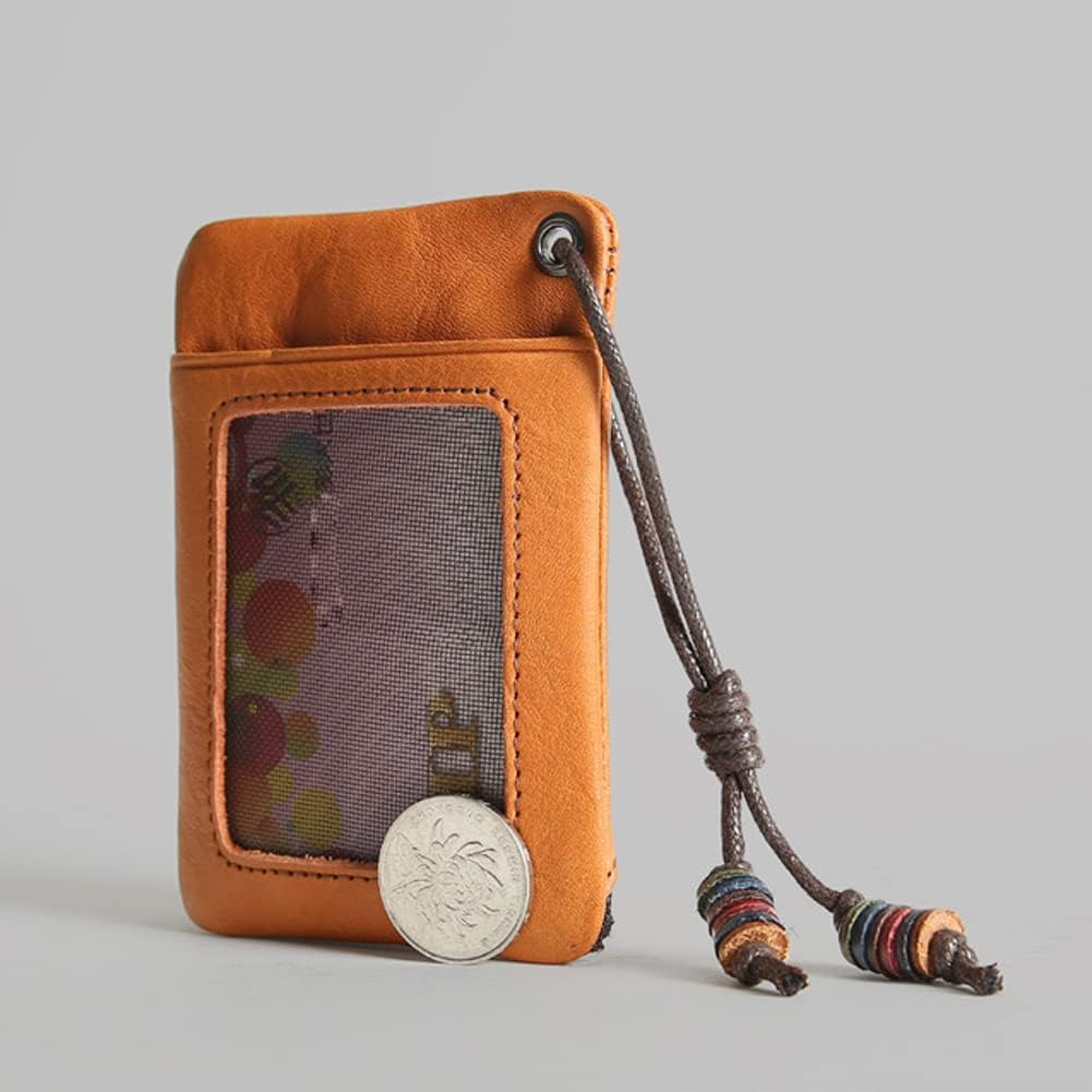 HOT1 Pcs Leather Mini Medieval Coin Pouch, Coin Organizer, Change Holder, Ultra Thin Genuine Leather Coin Purse,Leather zipper Pouch for Men & Women