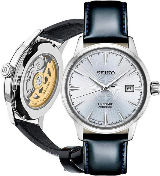HOTSEIKO Presage Cocktail Time Automatic Watch for Men | Patterned & Gradated Dial, Golden Numerals and Date Calendar, 50m Water-Resistant, 41-Hour Power Reserve
