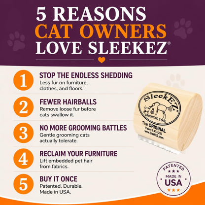 HOTSleekEZ Cat Brush for Shedding - Deshedding Brush for Cats - Patented Grooming Tool for Removing Loose Fur, Undercoat & Hair - Made in USA - Works on Short, Medium & Long Coats