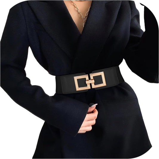HOTWide Belts for Women Fashion Elastic Belt for Dresses Vintage Waist Belt Ladies Stretchy Belt Gold Buckle