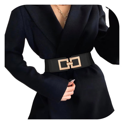 HOTWide Belts for Women Fashion Elastic Belt for Dresses Vintage Waist Belt Ladies Stretchy Belt Gold Buckle