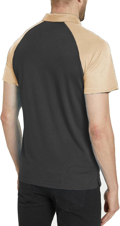HOTMen's Polo Shirt Short Sleeve Quick Dry American Flag Print Graphic Split Color Golf Shirt for Sport