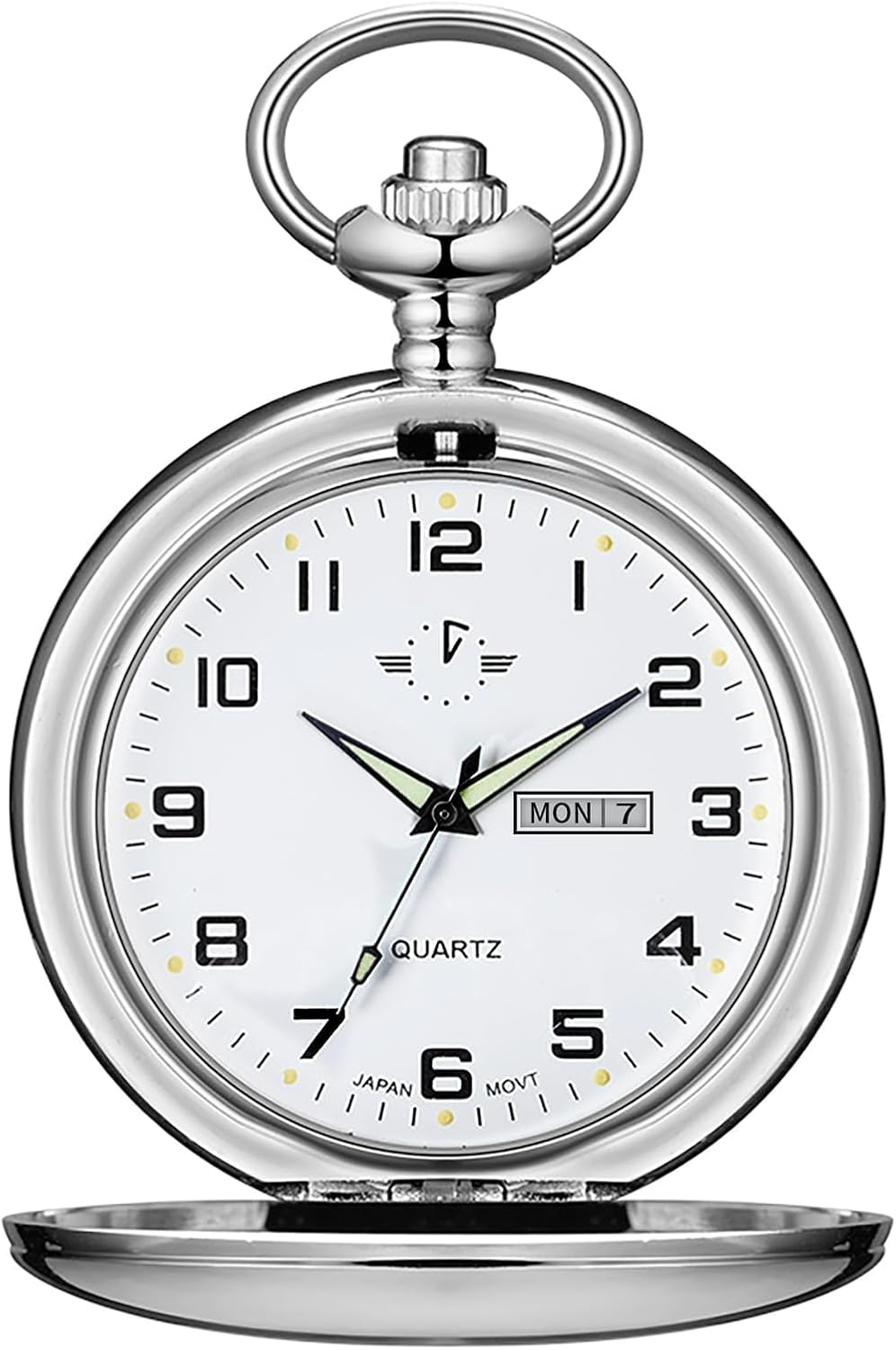 HOTBOSHIYA Smooth Quartz Pocket Watches for Men Classic Arabic Digital Luminous Dial & Day Date Pocket Watch with Chain Christmas Graduation Birthday Gifts