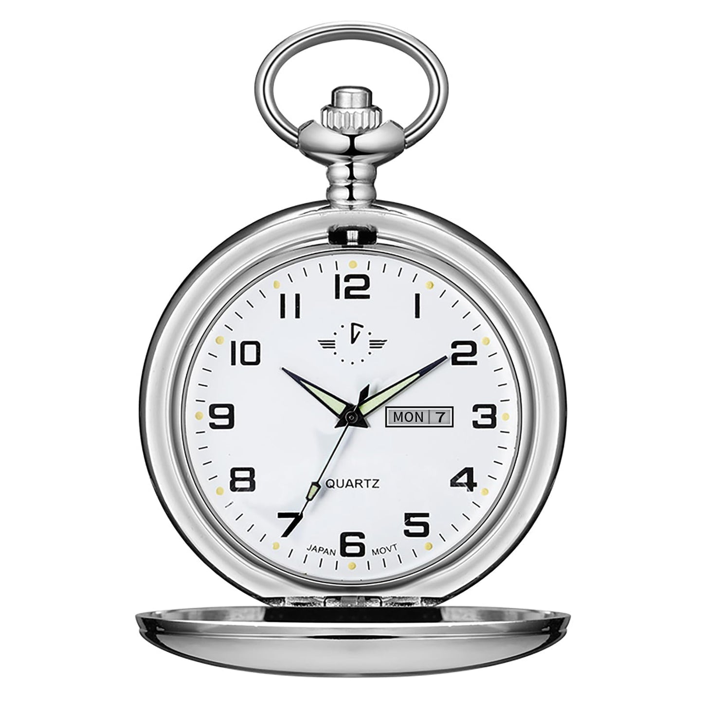 HOTBOSHIYA Smooth Quartz Pocket Watches for Men Classic Arabic Digital Luminous Dial & Day Date Pocket Watch with Chain Christmas Graduation Birthday Gifts