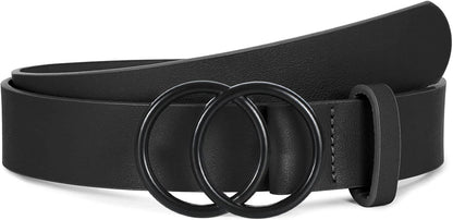 HOTSUOSDEY Women Leather Belt Fashion Double O-Ring Soft Faux Leather Waist Belts For Jeans Dress