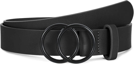 HOTSUOSDEY Women Leather Belt Fashion Double O-Ring Soft Faux Leather Waist Belts For Jeans Dress