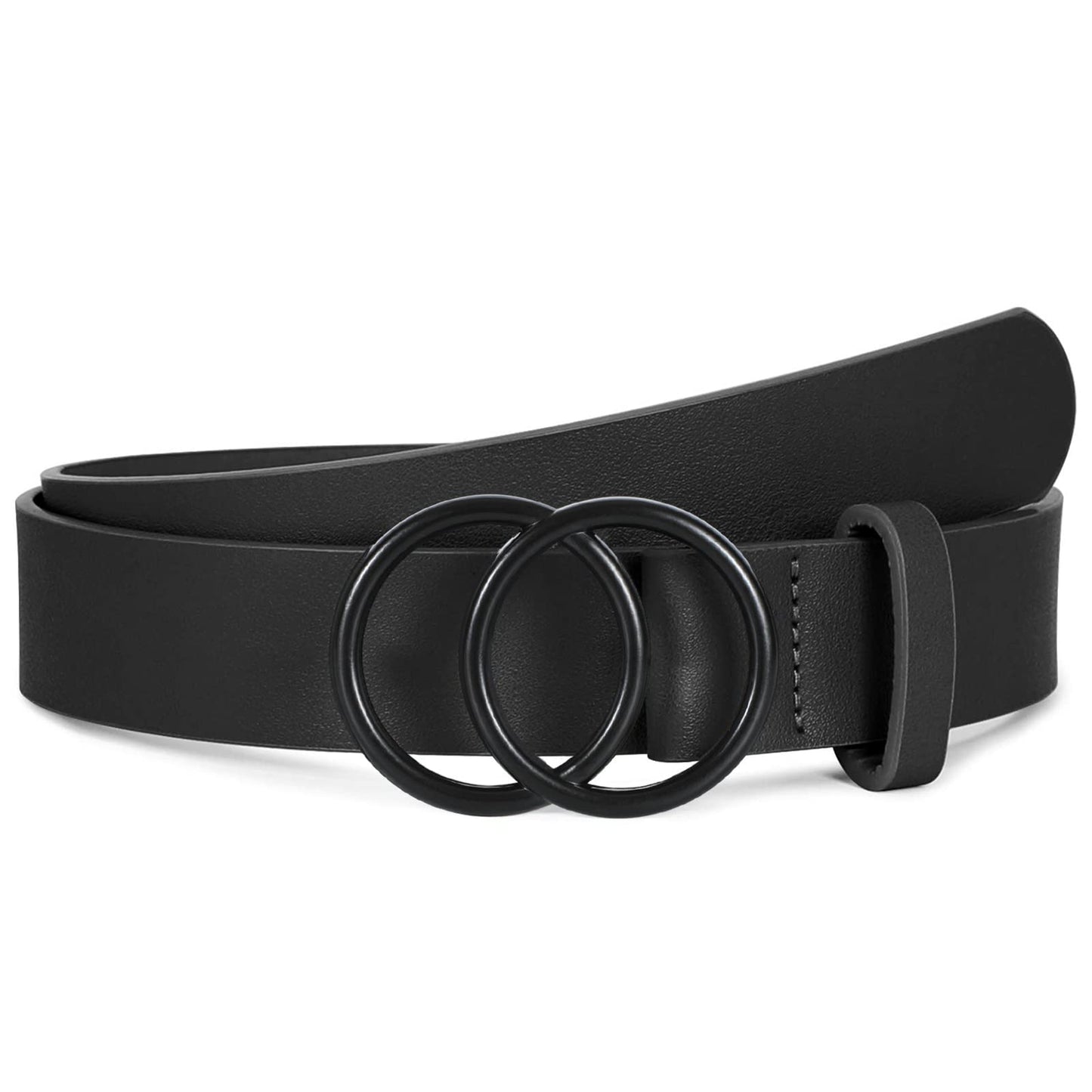 HOTSUOSDEY Women Leather Belt Fashion Double O-Ring Soft Faux Leather Waist Belts For Jeans Dress
