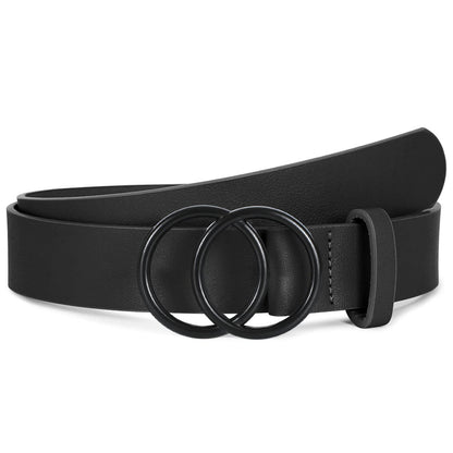 HOTSUOSDEY Women Leather Belt Fashion Double O-Ring Soft Faux Leather Waist Belts For Jeans Dress