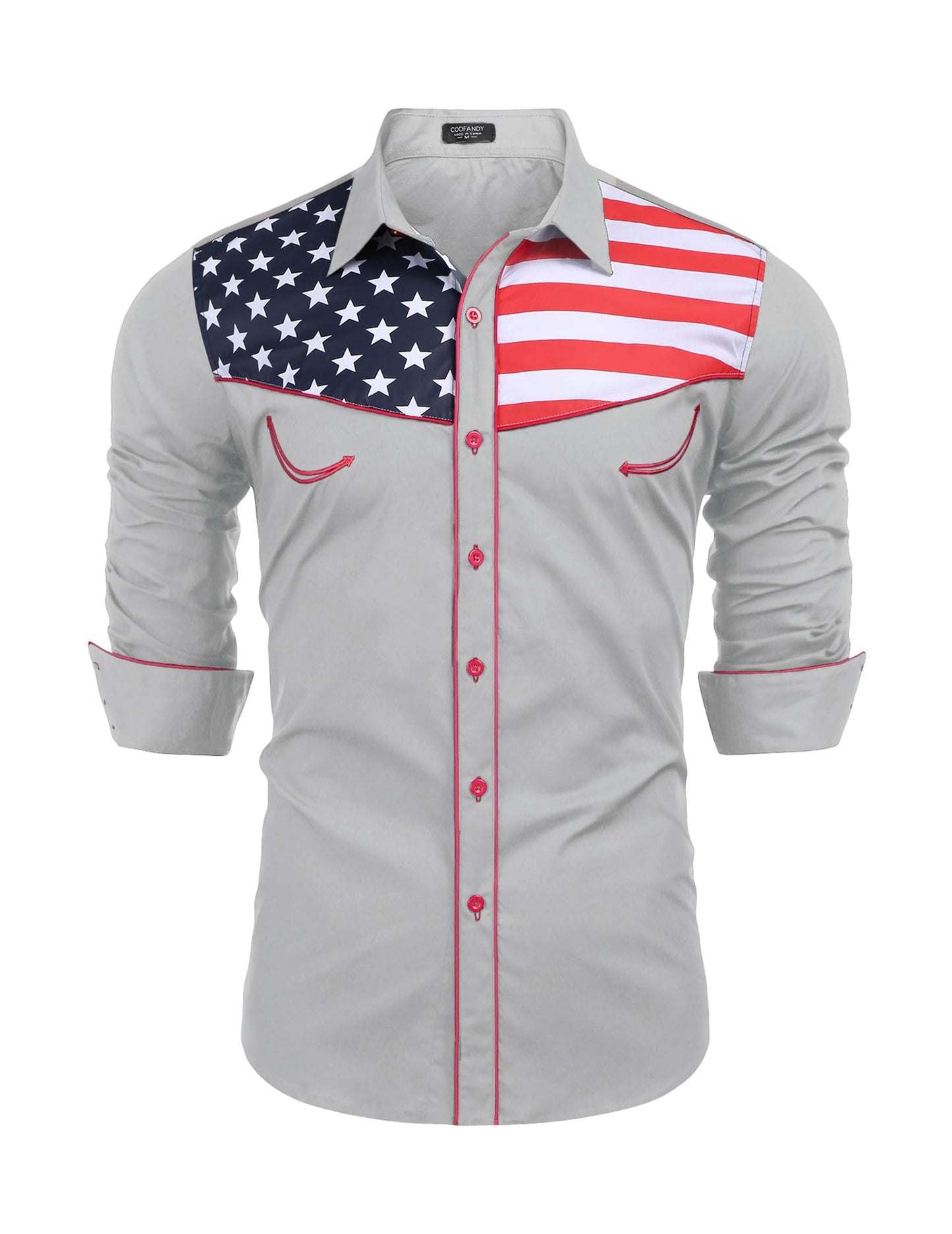 HOTCOOFANDY Men's American Flag Button Down Shirts Western Cowboy Shirt Slim Fit Patriotic Long Sleeve Shirt
