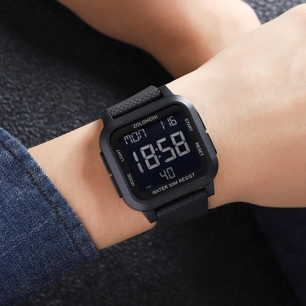 HOTMens Digital Watches for Men Waterproof Large Square Wrist Watch | Big face wristwatch for women, Simple work watches for men,Reloj para hombre,Chronograph,Alarm,Stopwatch,Dual Time,Date,Light