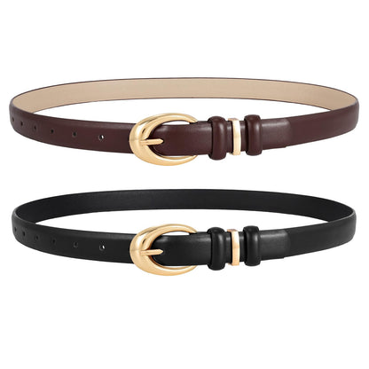 HOT2 Pack Women Leather Belts for Jeans Dress Fashion Ladies Belt with Gold Silver Buckle